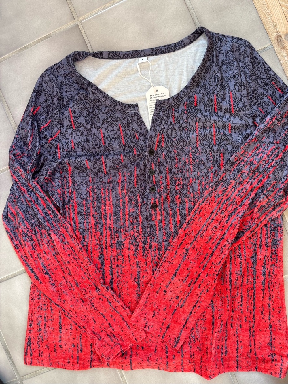 Women's Ombre Red and Black Henley Sweater